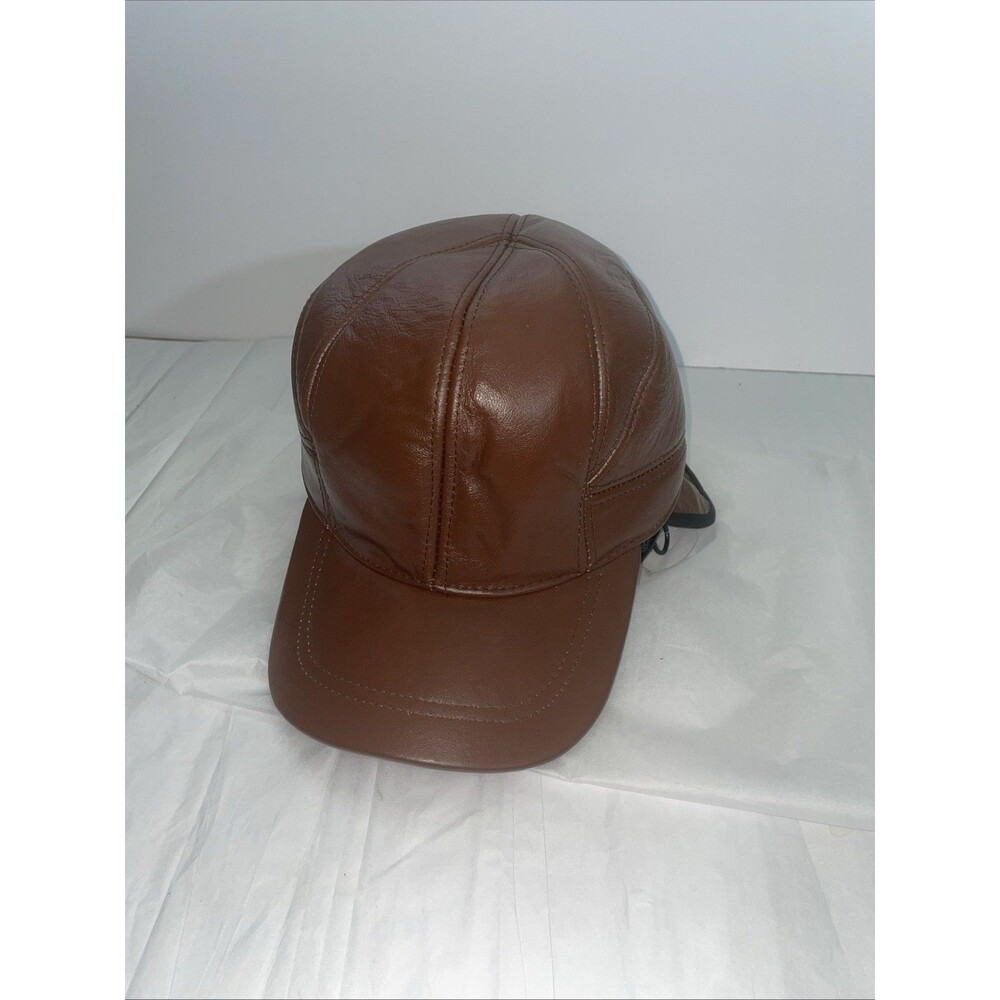 Brown Faux Leather Trapper Pilot Hat Ear Flaps Adjustable Buckle Strap OS